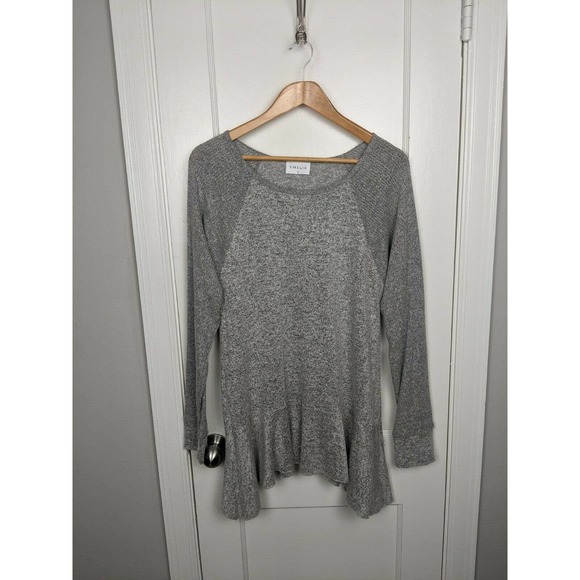 RAIN AND ROSE Stripe Ruffle Sleeve Peplum Sweater